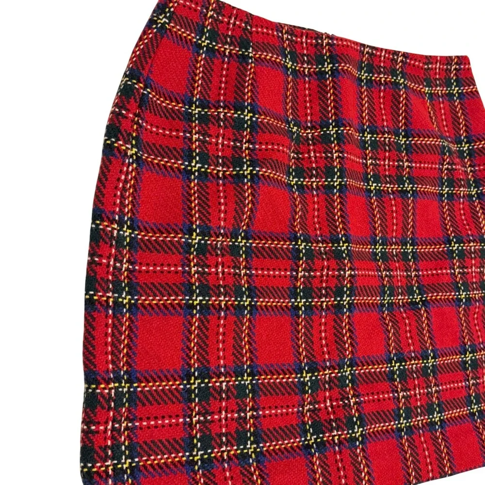Vintage Eddie Bauer Red Plaid Wool Blend Skirt 90s Tartan Lined Size 12